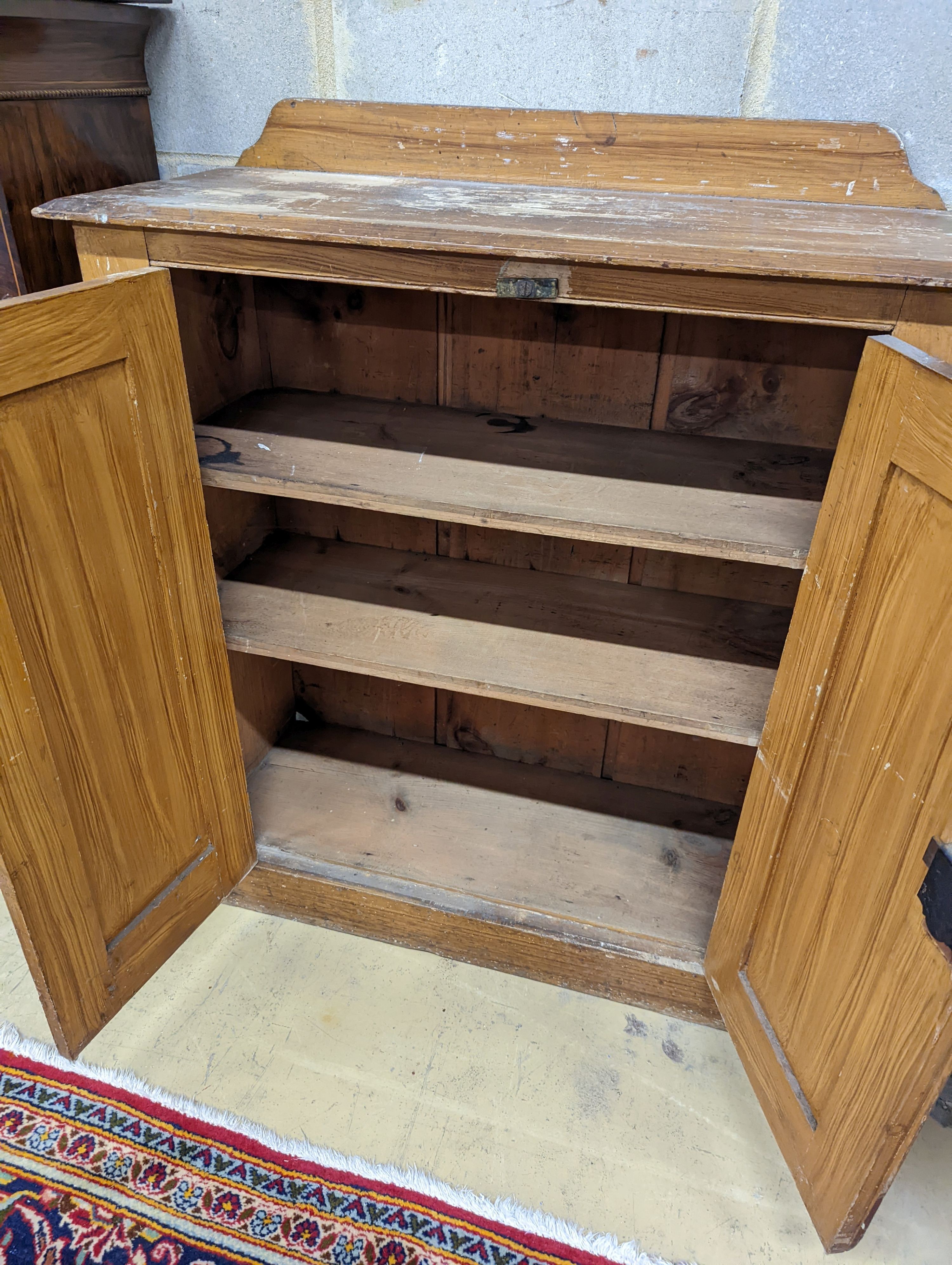 A Victorian small scumbled pine hall cabinet with painted simulated grain, width 84cm, depth 34cm, height 97cm